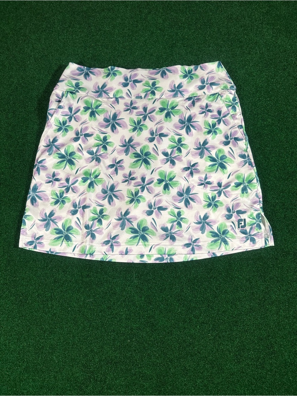 Floral Performance Skort in White with Green, Blue & Purple Print